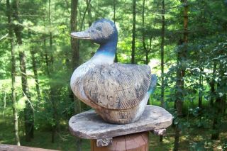 Antique Painted Carved Wood Duck Pull Toy