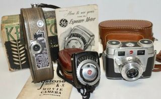 Vintage 1953 Kodak Signet 35 Camera 1936 Keystone 8mm Movie Camera 1952 Meter