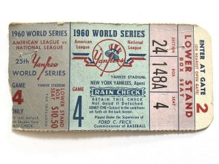 1960 World Series Ticket Stub Game 4 Pittsburgh Beats The York Yankees