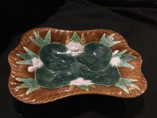 Antique Majolica Lily Pad And Flowers Platter