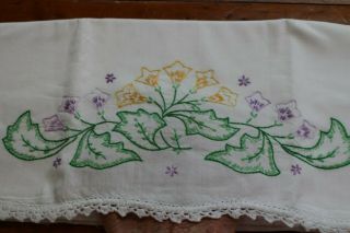 Vintage Cotton Pillowcases 21x30 Hand Embroidered Posies & White Crochet