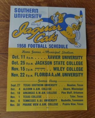 Vintage Football Fold - Out Poster - Schedule 1958 Southern University Jaguar Cats