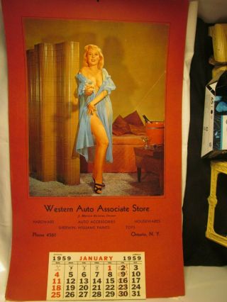 Vintage 1959 Pin Up Girly Risque Calendar.  Western Auto Stores Advertising