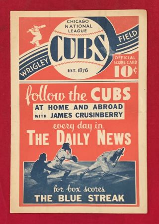 Antique 1931 Chicago Cubs Vs White Sox Exhibition Game Program Scorecard Early