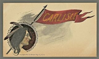 1907 Carlisle Indian School Postcard W/flag & Indian Jim Thorpe Era Embossed