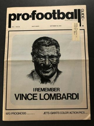 1970 Pro Football Green Bay Packers Vince Lombardi Death 1913 - 1970 Rare Issue
