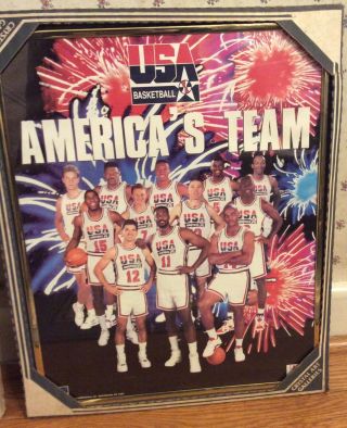 Vtg 1992 Dream Team Usa Olympic Basketball Poster Starline Framed Jordan Nos