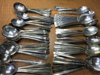 60 Pc Mixed Antique To Vintage Silverplated Round Soup Gumbo Spoons