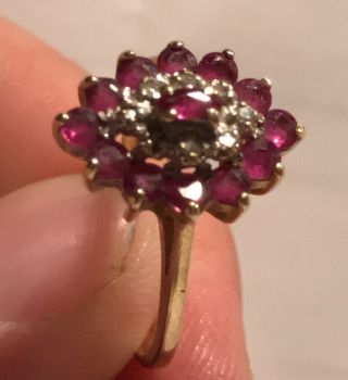 10k Solid Gold Antique Natural Ruby & Diamond Ring Size Approx 8 Spectacular