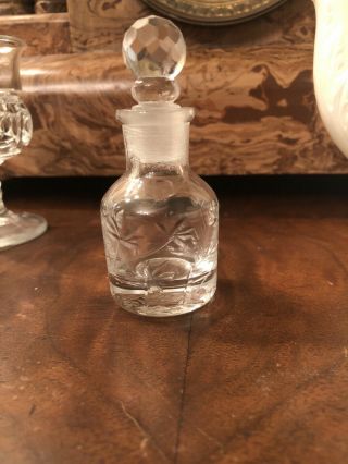 Vintage Cut & Etched Crystal Glass Perfume Bottle W/ Stopper Floral Swirl 6 " Ec