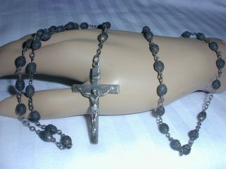 Antique Victorian Creed Sterling Rosary With Vulcanite,  Gutta Percha Beads