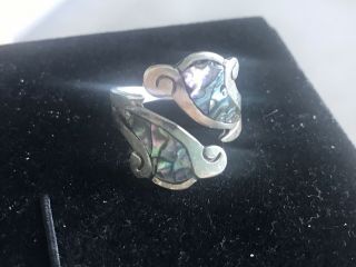 Vintage Mexican Sterling Silver And Abalone Wrap Ring Size 7