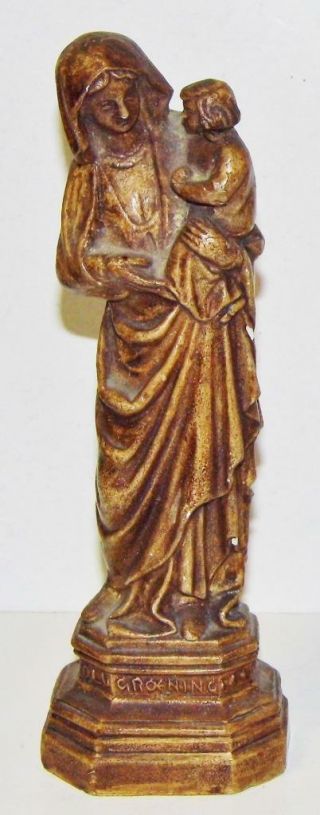 Antique Chalkware Holy Statue Blessed Virgin Mary Mother & Child Madonna 8 "