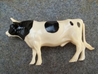 Old Nylint Black & White Farm Yard Toy Bull Hard Plastic 8 " Vintage Cow