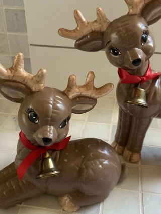 Vintage Pair Kimple Ceramic Reindeer Figure Christmas Hand Painted Deer Kitsch