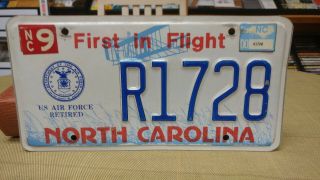 2000 North Carolina Nc Us Air Force Retired License Plate