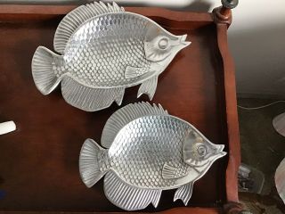 Set Of 2 Two Different Size Vintage Fish Shaped Aluminum Serving Plate / Tray
