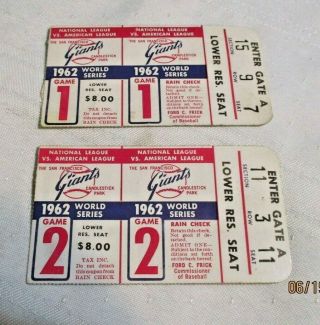 Two 1962 World Series Ticket Stubs Games 1 & 2 Yankees Vs Giants