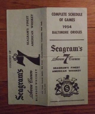 Vintage 1954 Baltimore Orioles Baseball Inaugural Schedule Seagram 
