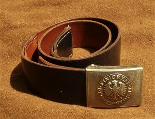 Vintage West German Army Leather Belt & Buckle Large Size