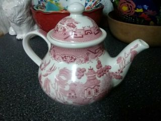 Vintage Churchill Red/pink Willow Teapot With Lid,  Pre - Owned