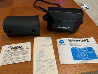 Vtg Minolta Hi - Matic Af2 Film Camera,  Case And Extra Lenses As - Is