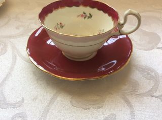 Vintage Aynsley Bone China Tea Cup Saucer Gold Trim Red And Floral England Read