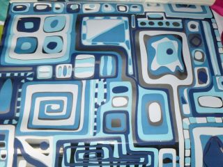 Vtg 70s Mod Abstract Geometric Blue & Silver Mylar Foil Wallpaper 27.  5 X 14 Ft