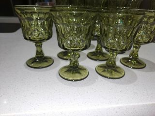 8 Indiana Glass Goblets Green Diamond Point ? Pedestal Footed Vintage 4 Oz Juice