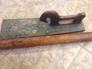 Antique Wooden Painted Mangling Board & Roller