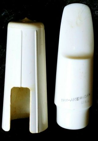 Vintage Pan American Usa White Plastic Alto Saxophone Mouthpiece With Cover