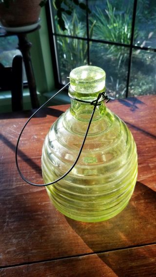 Antique 9 In Green Glass Bug Catcher Fly Trap Wire Handle & Stopper