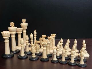 Antique Carved Bone Chess Set " Butterfly " Unique India