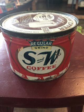 Vintage S And W Coffee 1 Lb Key Wind Vacuum Tin Can Lid