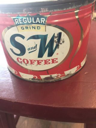 Vintage S and W Coffee 1 lb Key Wind Vacuum Tin Can Lid 2