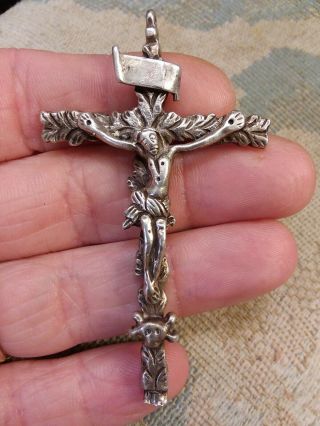Antique 1800s Spanish Sterling 800 Silver Skull Crossbone Crucifix Pendant