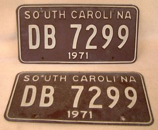 Vintage 1971 South Carolina License Plates Matching Pair Db7299 Antique