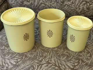 Tupperware Set Of 3 Vintage Gold/yellow Servalier Canisters With Lids