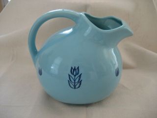 Vintage Cronin Blue Tulip Pottery Ball Pitcher With Ice Lip