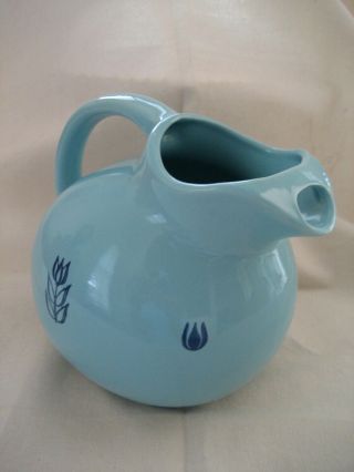 Vintage Cronin Blue Tulip Pottery Ball Pitcher with Ice Lip 2