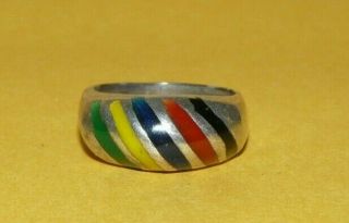 Vtg Mexico " 925 " Sterling Silver W/ Multi Color Enamel Inlay Dome Ring Size 6