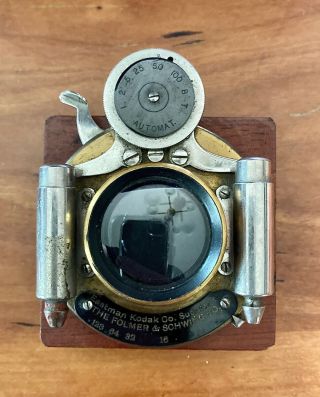 Antique Folmer & Schwing View Camera Brass Lens With Cherry Lens Board & Box