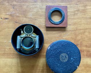 Antique Folmer & Schwing View camera brass lens with cherry lens board & Box 2