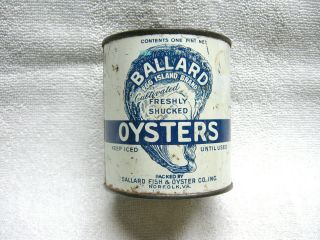 Antique Ballard Pint Size Oysters Tin Can