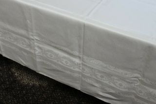 Vintage Fab White Linen Damask Tablecloth 72x84 Ferns & Posies