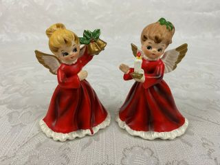 2 Vintage Lefton Porcelain Christmas Angel Girl Figurines 6964 4 1/2 "