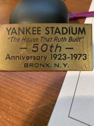 1973 Yankee Stadium Seat Plaque 2