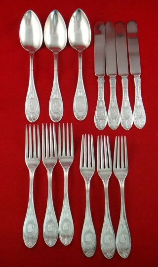 13 Pc.  Silverplated Flatware Set By Hall & Elton.  Medallion Pattern,  C.  1860 - 90’s.