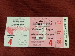 1959 Los Angeles Dodgers Chicago White Sox World Series Ticket Stub Game 3