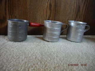 3 Vintage Metal Measuring Cups,  One Cup,  Red Wood Handle,  Solid Condi